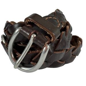 Genuine Leather Braided Belt Womens M/L Brown Segmented Woven Classic NICE! EUC